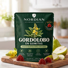 Bolsa de gomitas de gordolobo Nordian en la cocina con peras y flores de gordolobo
