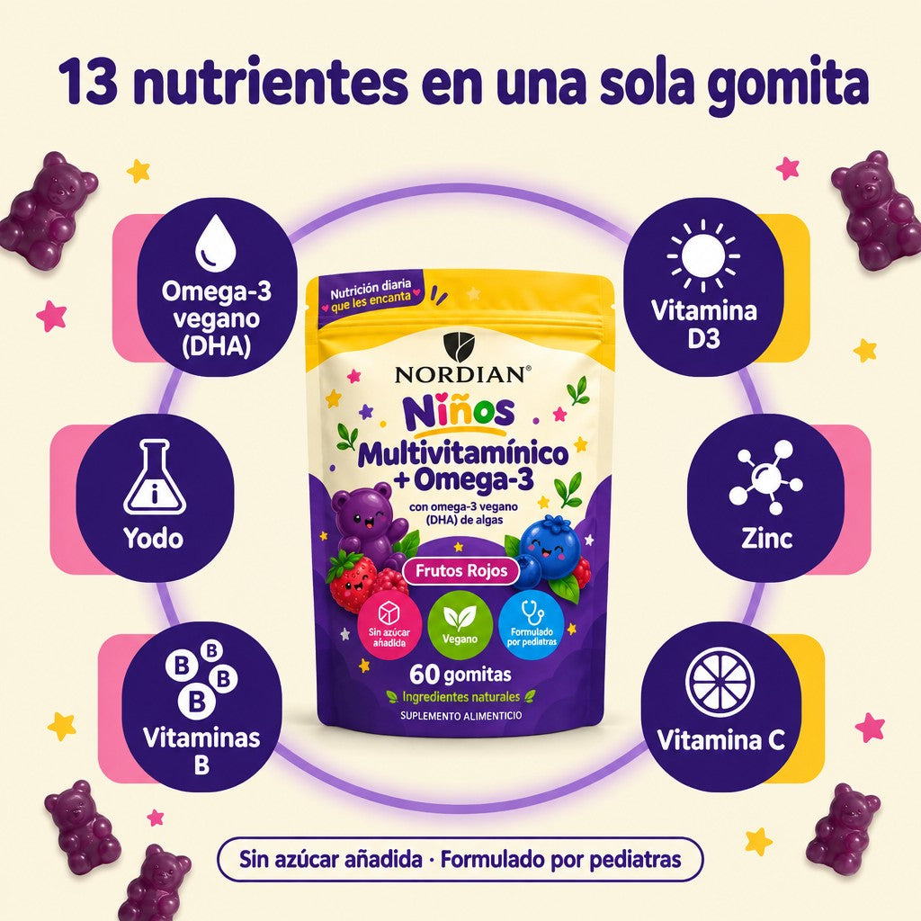 13 nutrientes en una sola gomita — Nordian Niños