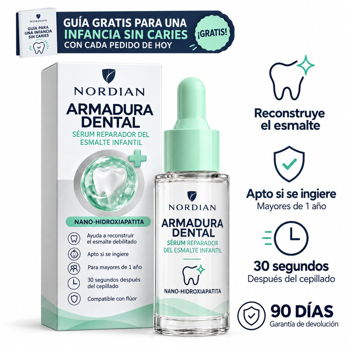 Nordian Armadura Dental, sérum reparador del esmalte infantil